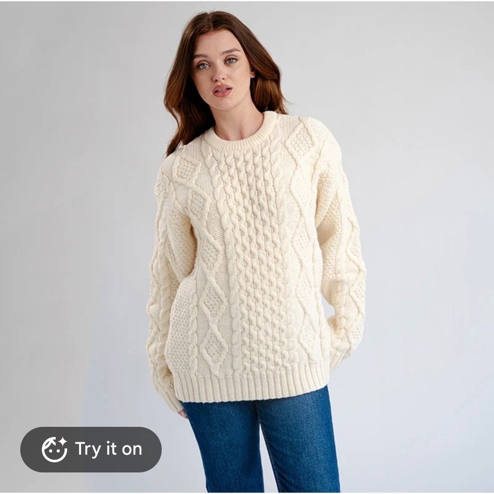 American Eagle Cream Cable Knit Sweater Womens Large Ivory Crewneck Pullover